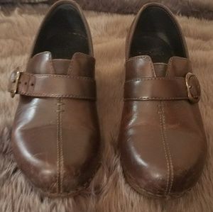 Dansko brown leather buckle mules 5